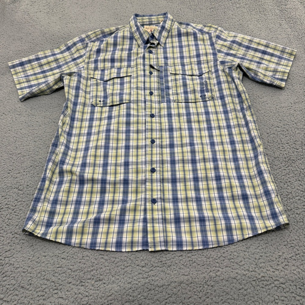 RedHead Shirt Mens Large Blue Green Plaid Short Sleeve Fishing Ventilated Tall